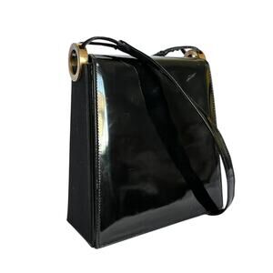 Stuart Weitzman Vintage Black Patent Leather Art Deco Style Crossbody Bag